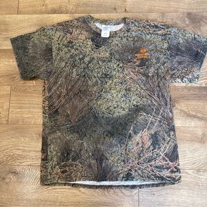 Mossy Oak Brush Camo Short Sleeve Tee Short Size Large Y2K Outdoor Cotton Blend